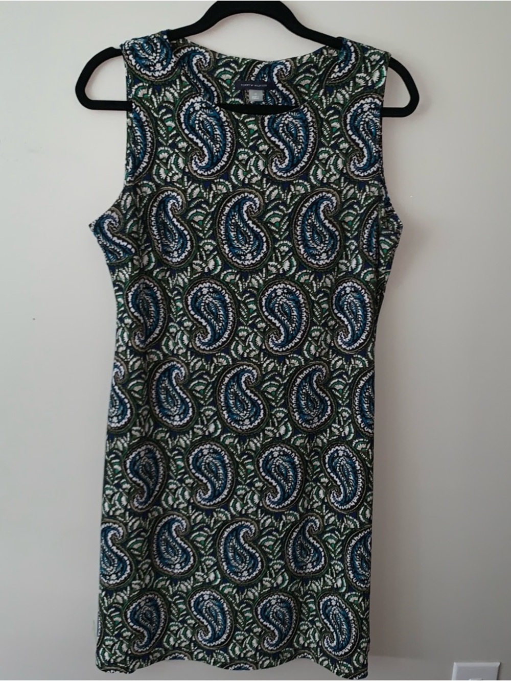 Tommy Hilfiger Sleeveless Paisley Shift Dress in Blue and Green